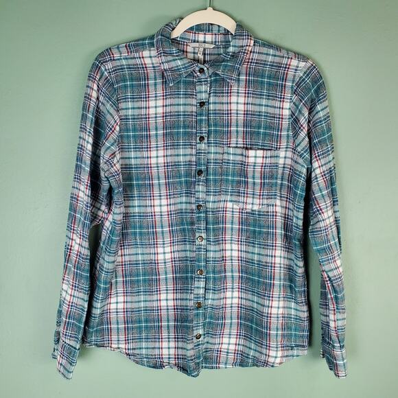 BKE Turquoise Multi Plaid Button Up Long Sleeve Flannel Shirt Size Medium - Picture 1 of 7